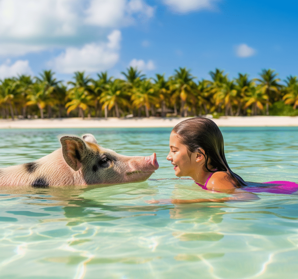 The famous swimming Pigs of the Bahamas and other islands in the caribean
