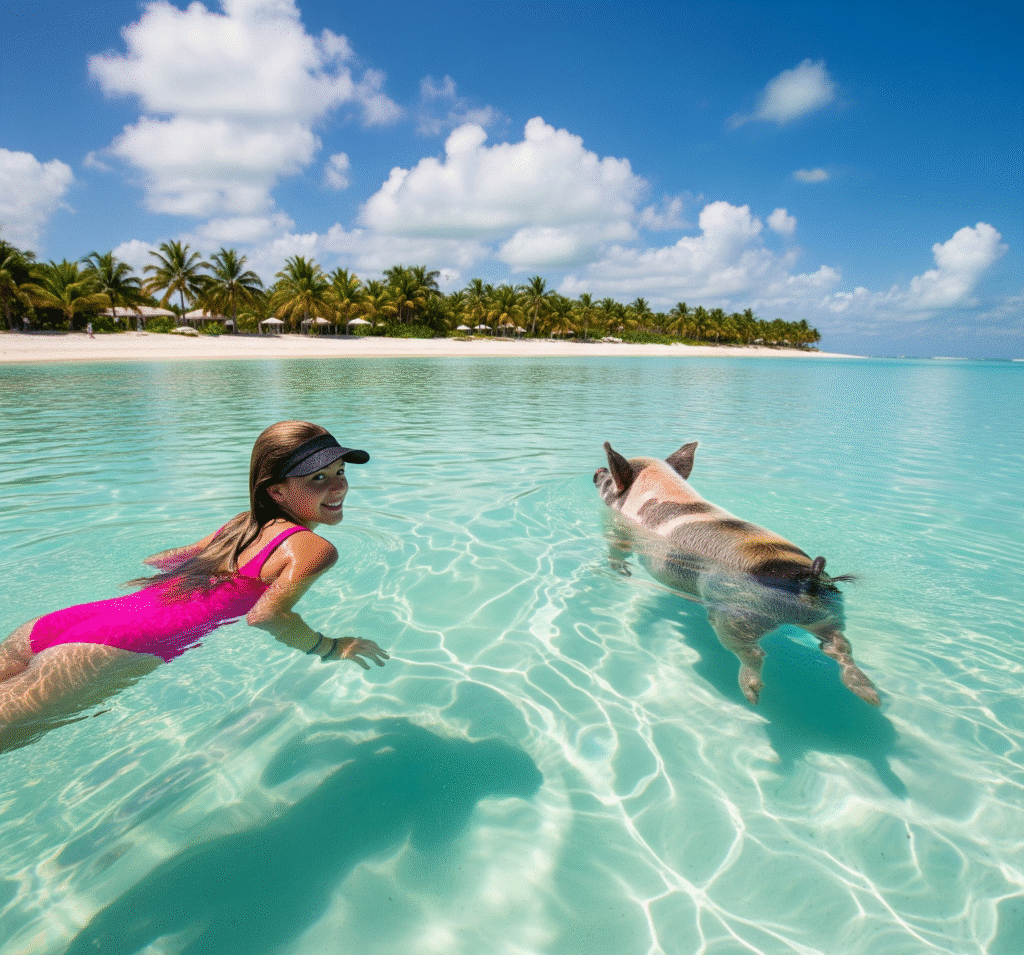 Charter a catamaran or yacht and experience the famous swimming Pigs of the Bahamas