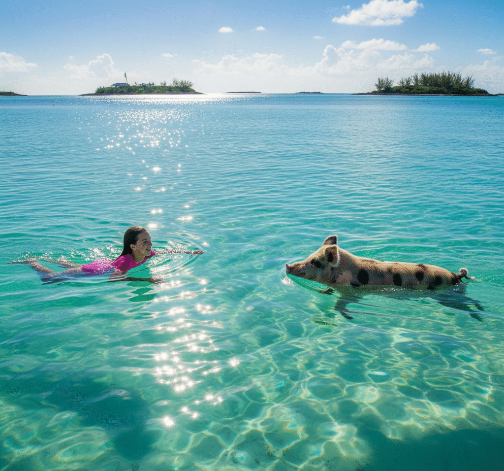 The famous swimming Pigs of the Bahamas