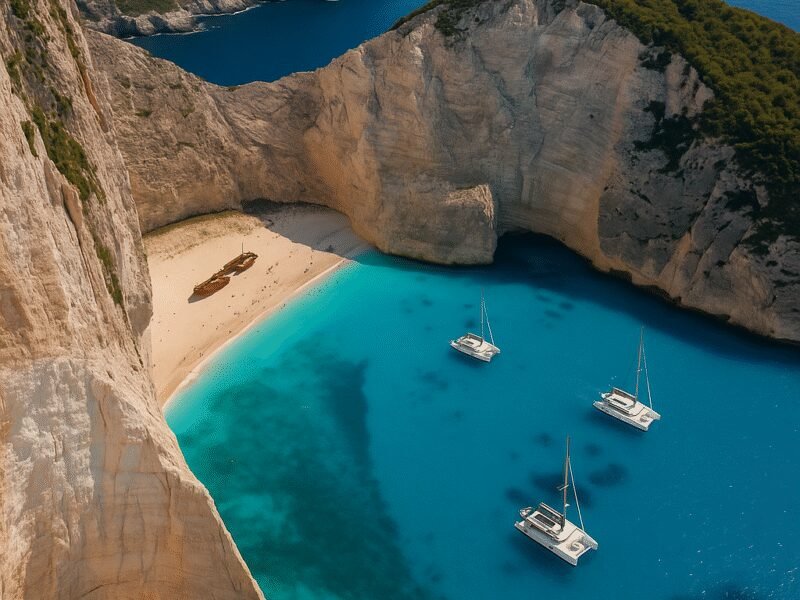 Top 10 Beaches in Greece Accessible by Catamaran - Navagio Beach is known for its iconic shipwreck and stunning scenery.