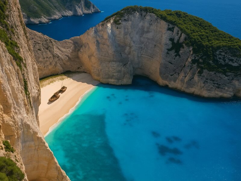 Top 10 Photo Spots in Greece from a Catamaran – 3. Navagio Beach (Shipwreck Beach) - A famous beach known for its dramatic cliffs and shipwreck.