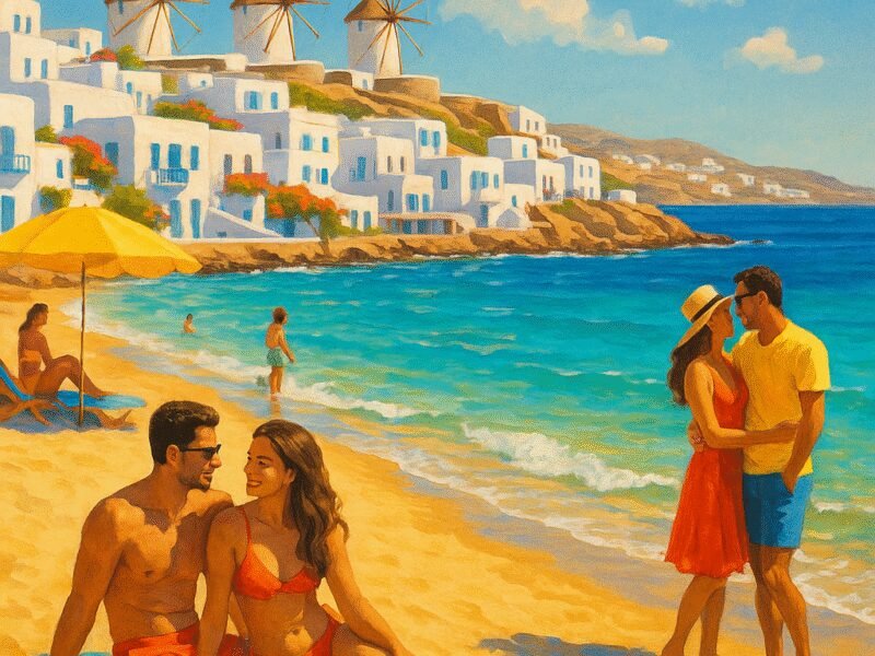 Top 10 Romantic Greek Islands for Couples by Catamaran – Mykonos: The Island of Endless Romance, where couples can enjoy beautiful beaches and vibrant nightlife.