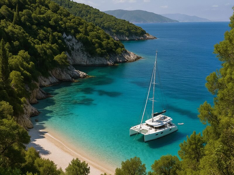 Top 5 Greek Islands for Off-Season Catamaran Sailing – Kefalonia: A Hidden Gem, featuring breathtaking landscapes and tranquil waters.