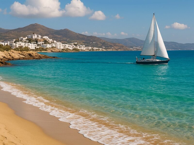 Top 5 Greek Islands for Off-Season Catamaran Sailing – Naxos: The Largest Cycladic Island - A beautiful beach ideal for sailing adventures.