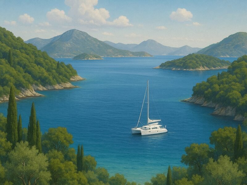 Top 5 Greek Sailing Routes for Catamaran Holidays 2025 - The Ionian Islands provide a peaceful sailing experience amidst nature.