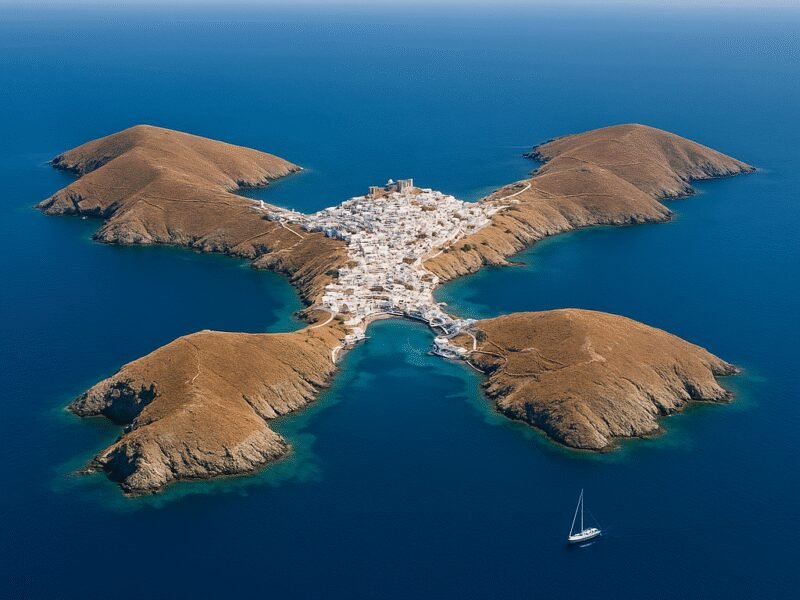Best Quiet Islands in Greece for Yacht Charters – Astypalea: The Butterfly Island, famous for its butterfly-like shape and serene environment.