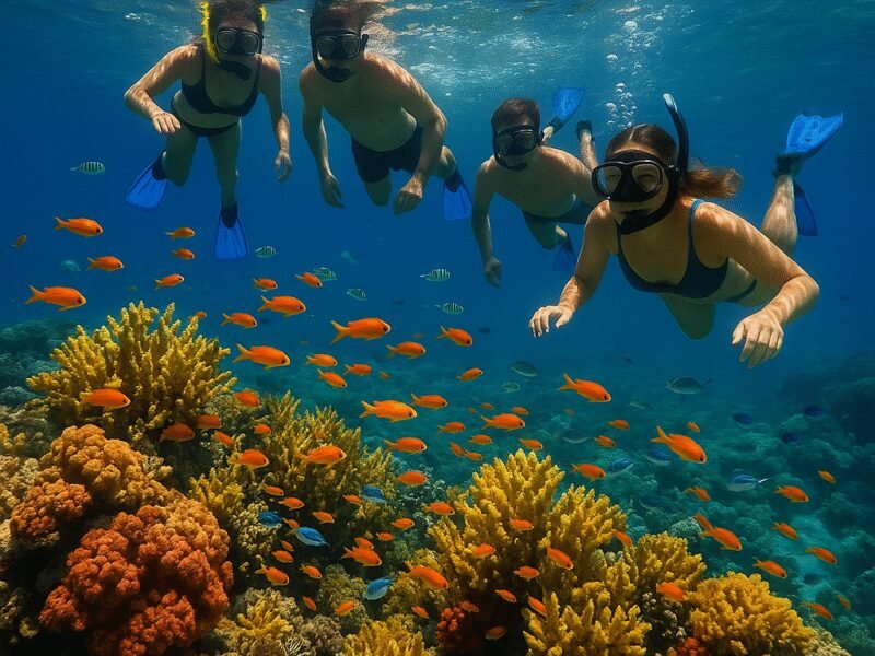 Top Water Activities on a Crewed Yacht Charter in Greece - Snorkelers discovering the underwater wonders.