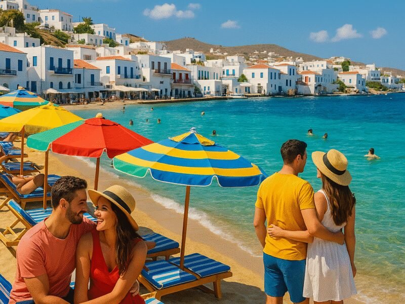 Romantic Greek Islands for Couples Sailing in 2025 – The Allure of Mykonos: Vibrancy and Charm - Experience the lively beach atmosphere perfect for couples.