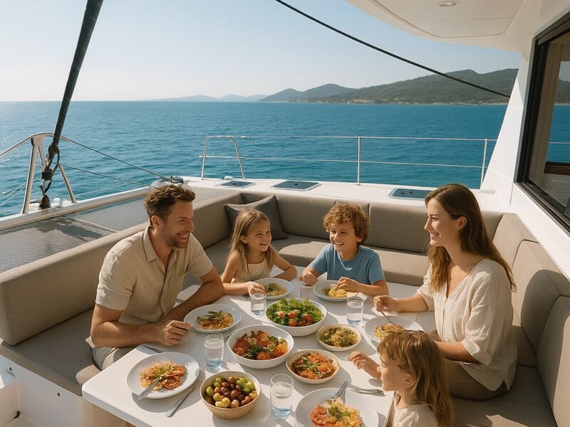 The Finest Greek Catamarans for Family Holidays - Families can enjoy meals together on the spacious decks.