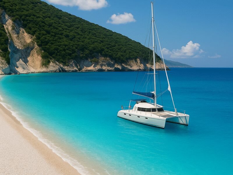Top 10 Beaches in Greece Accessible by Catamaran - Myrtos Beach is renowned for its breathtaking beauty and clear waters.