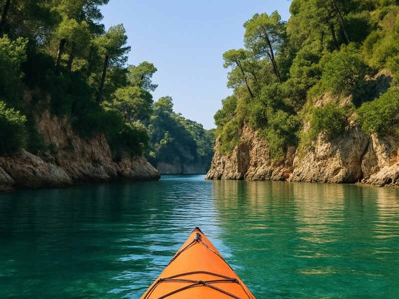 Top Water Activities on a Crewed Yacht Charter in Greece: Discover hidden coves and beaches while kayaking.