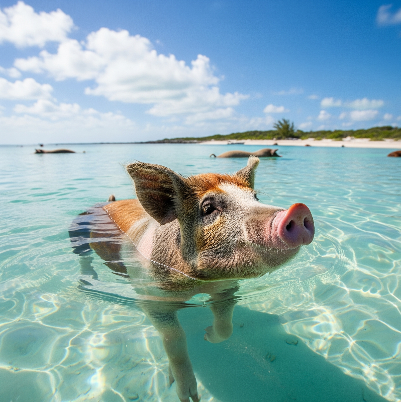 The famous swimming Pigs of the Bahamas